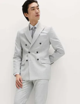 Slim Fit Check Double Breasted Suit Jacket Light Grey Mix male - M&S - FashionsVida