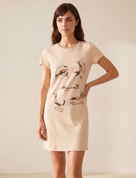 Camicia da notte in cotone con motivo gatti - nude