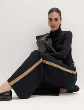 Side Stripe Wide Leg Trousers Black Mix female - M&S - FashionsVida