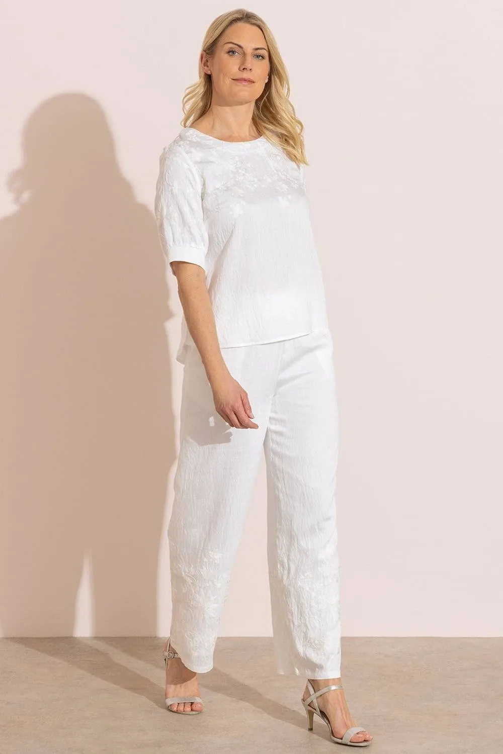 Women's Embroidered Pull On Trousers in Ivory Size: 18 - Ivory - Size: 18 - Anna Rose - FashionsVida