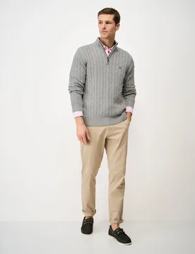 Pure Cotton Cable Knit Half Zip Jumper Grey Marl male - Crew Clothing - FashionsVida