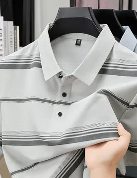 Summer Men's Fashion Casual Best-selling Cotton Texture Stripe Printed Short-Sleeved T-Shirt Polo Shirt - Aliexpress - FashionsVida