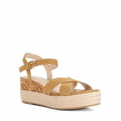 Womens Ladies Kalmias - Raffia Flatform Wedge - Tan Leather - Size Uk 6