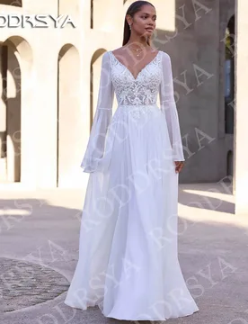 RODDRSYA Wedding Dresses Backless Lace Appliques Customized vestidos de novia Bride Boho Deep V Neck Long Sleeves Bridal Dress - Aliexpress - FashionsVida