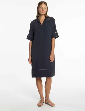 Vestido de doble crepé con pespuntes en contraste - Naulover - FashionsVida