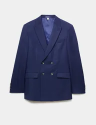 Slim Fit Double Breasted Jacket with Stretch Dark Indigo male