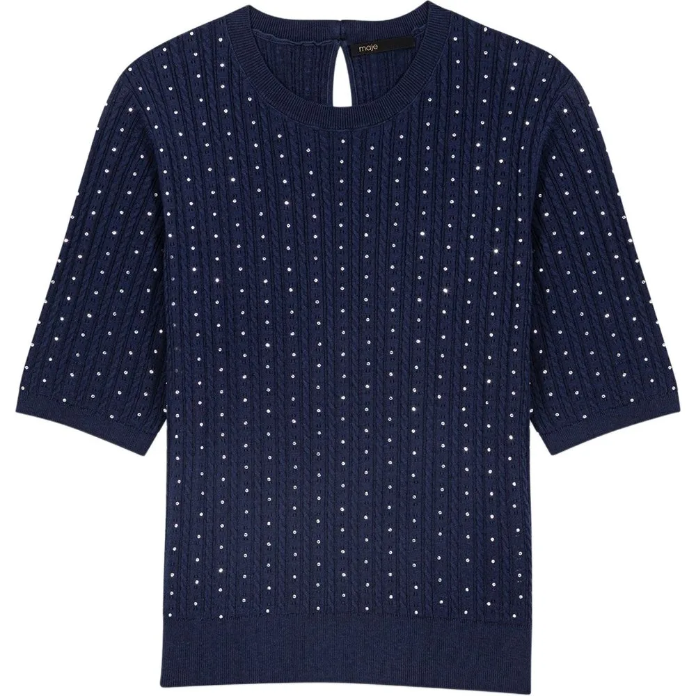 Jersey de punto de mujer con strass y cuello redondo - Maje - FashionsVida