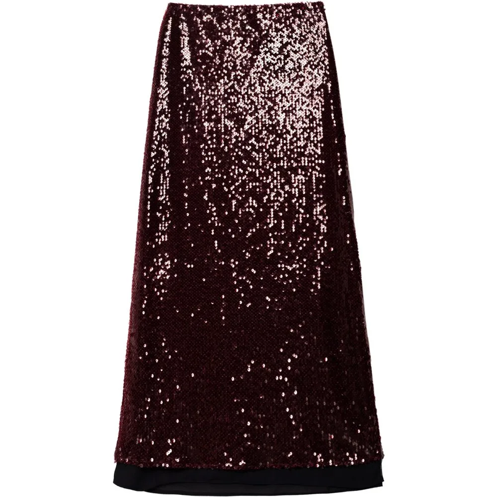 Falda recta de lentejuelas con forro de gasa de mujer - The-Are - FashionsVida