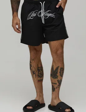 Men's Crotch Embroidered Mid Length Swim Short Black Size 2X-Large Black 2XL - boohooMAN - FashionsVida