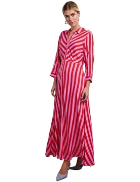 Robe à Manches Longues Savanna Cyclamen / Stripes Bittersweet L
