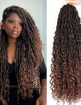 Cabello de ganchillo estilo 'Goddess Locs' de 18 pulgadas, cabello falso de ganchillo con preanillado y extremos rizados, estilo 'River Locs', color 1