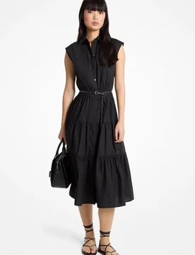 Vestido midi camisero sin mangas de popelina de algodón con cinturón - MICHAEL Michael Kors - FashionsVida