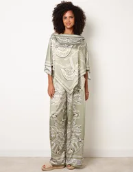 Scarf Print Trouser Set - ONE / LIGHT GREEN - female