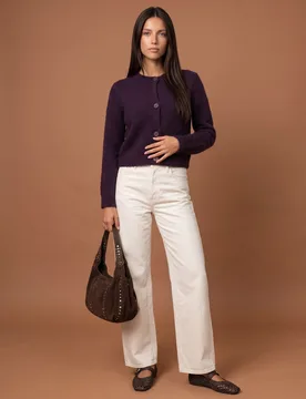 Womens Purple Wool Blend Cropped Cardigan - Size Small - Urban Bliss - FashionsVida