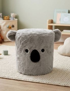Pouf in peluche con motivo koala - grigio chiaro