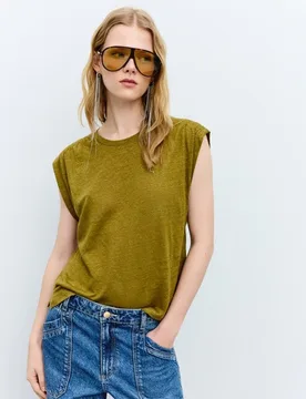 Camiseta de mujer lino detallas hombro - Tintoretto - FashionsVida