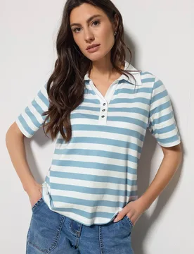 Stripe Cotton Short Sleeve Polo Shirt - Multicolor - Size: 12 - M&Co - FashionsVida