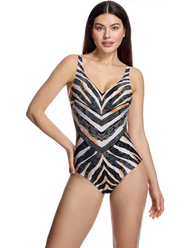 Bañador de mujer con escote en pico y estampado geométrico animal - Ory - FashionsVida