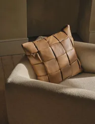 Leather Basket Weave Cushion Brown