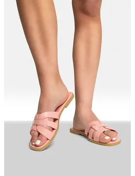 Women's Dana Faux Leather Flat Casual Sandals in Pink Size: 4 - Pink - Size: 4 - IKRUSH - FashionsVida
