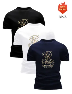 PCS 100% Cotton Premium Quality Men's Summer Short Sleeve Tshirt Litter Bear Graphic Print Soft Breathable Casual Trendy Tee - Aliexpress - FashionsVida
