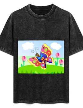 Cartoon bright butterfly with flowers T-Shirt Lightweight Print T-Shirt - Aliexpress - FashionsVida
