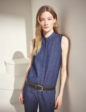 Blusa denim de mujer con cuello mao - Woman El Corte Inglés - FashionsVida