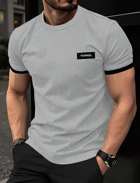 Camiseta de manga corta de verano casual con cuello redondo y ribete de contraste para hombres - Shein - FashionsVida