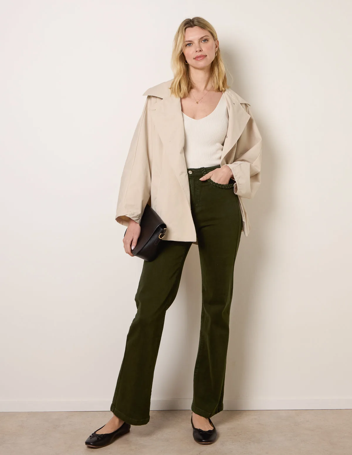 Pocket Rope Stretch Jeans - 14 / GREEN - female - Blue Vanilla - FashionsVida