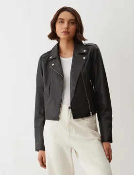 Leather Biker Jacket Black female - Finery London - FashionsVida
