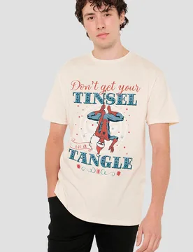 Spiderman Retro Don'T Get Your Tinsel In A Tangle T-Shirt, Natural - Beige - Size: M - Marvel - FashionsVida