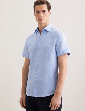 Shaped Leinenhemd Uni Blau 39