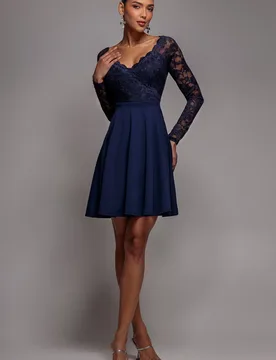 Women's Off The Shoulder Lace Skater Mini Dress in Navy Size: 14 - Navy - Size: 14 - Goddiva - FashionsVida