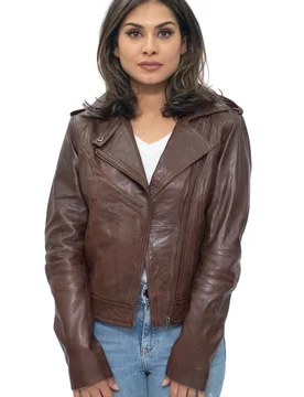 Womens Chestnut Biker Jacket-Reynosa - Brown - Size 14 Uk - Infinity Leather - FashionsVida