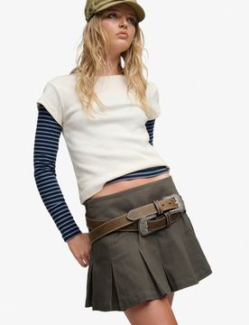 Superdry Damen Bench Logo Plissierter Twill-minirock Green - Größe: XL