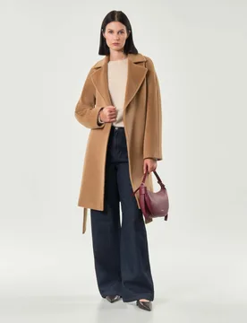Cappotto color cammello Studio in beaver di lana con dettagli sartoriali e cintura in vita - Max Mara - FashionsVida