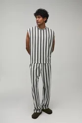 Men's Oversized Boxy Drop Shoulder Stripe Tank & Jogger Set Forest Size Large Forest L