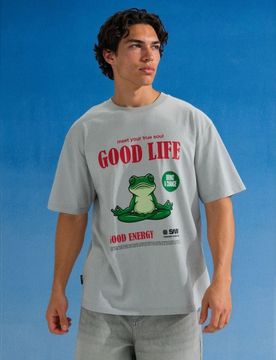 T-shirt in cotone con stampa rana - grigio chiaro