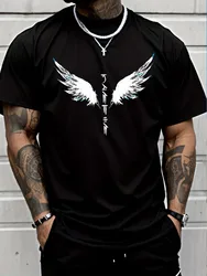 Angel wings Japanese two-color printed pattern -100% cotton summer short-sleeved O-neck men's printed T-shirt