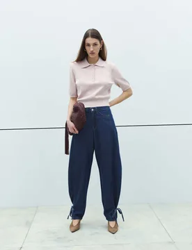 High Waisted Tie Detail Balloon Leg Jeans Indigo Mix female - M&S - FashionsVida