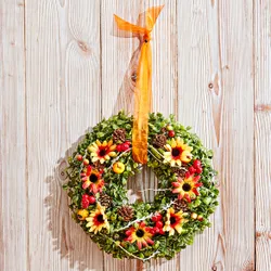 Kunstblumenkranz Buchsbaum mit Sonnenblumen