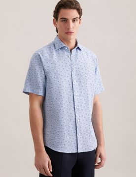 Regular Leinenhemd Druck Blau 40