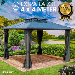 Alu Pavillon PAGODE 4x4m dunkelgrau mit Moskitonetz