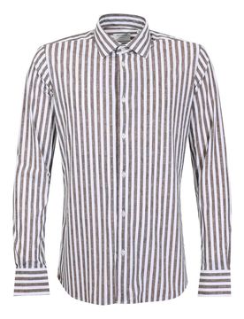 Camicia A Righe Effetto Lino Brown
