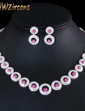 CWWZircons Hot Pink Red CZ Round Choker Women Wedding Necklace and Earrings Jewelry Set Brides Party Costume Accessories T415 - Aliexpress - FashionsVida