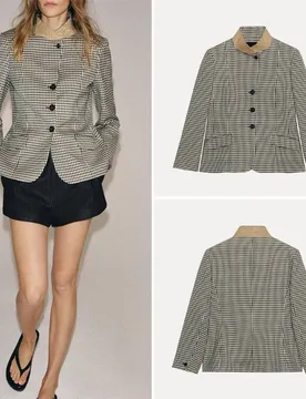 Gingham High-Neck Blazer Slim Fit Notch Lapel Single-Breasted Button Vintage Street Style Spring Autumn Jacket - Aliexpress - FashionsVida
