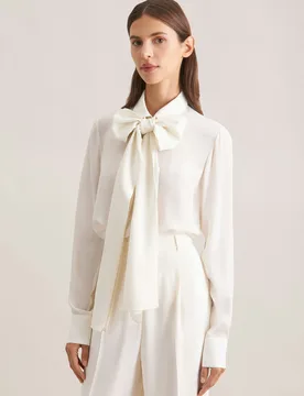 Chiffonbluse mit abnehmbarer Schluppe Weiß 42 - Seidensticker - FashionsVida
