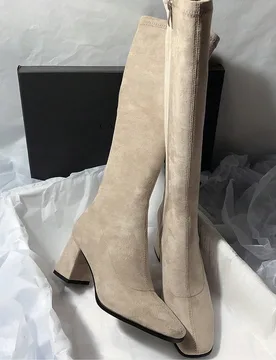 Botas altas con tacón grueso en marrón, botas altas clásicas y versátiles en negro, botas ecuestres de media pantorrilla para mujer, nuevos lanzam - Shein - FashionsVida