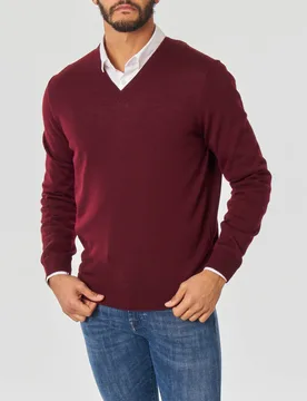 Maglia bordeaux scollo a V in lana merino - Rodolfo Pellizzari - FashionsVida