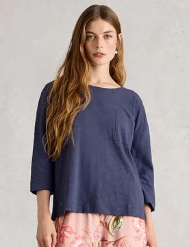Mia Organic PJ Boxy Tee - Dark Purple - White stuff - FashionsVida